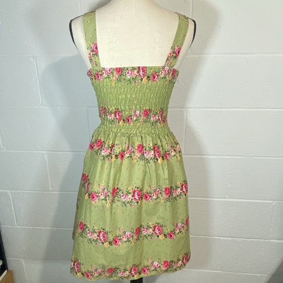 Voodoo Vixen Floral Olive Smocked Back Dress - Picture 4 of 16